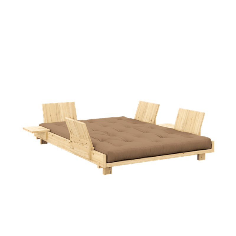 Social Sovesofa Med 4 Stk. Rygstøtte, Sideborde & Madras 140x200 Mocca/Raw