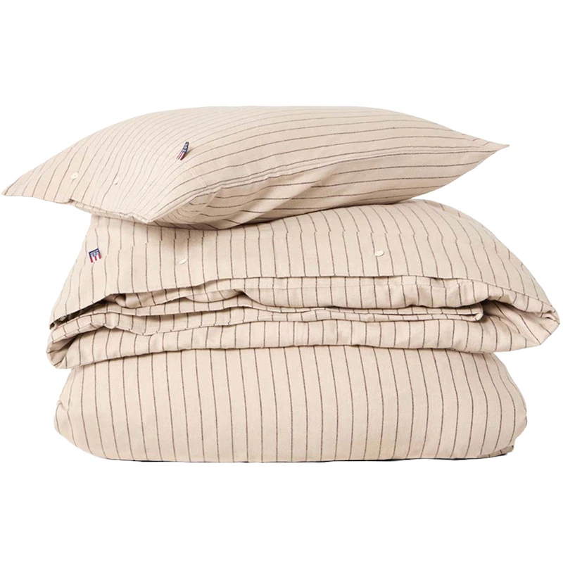 Pinstriped Sengesæt 220x220 + 50x60x2 cm, Beige / Brunt