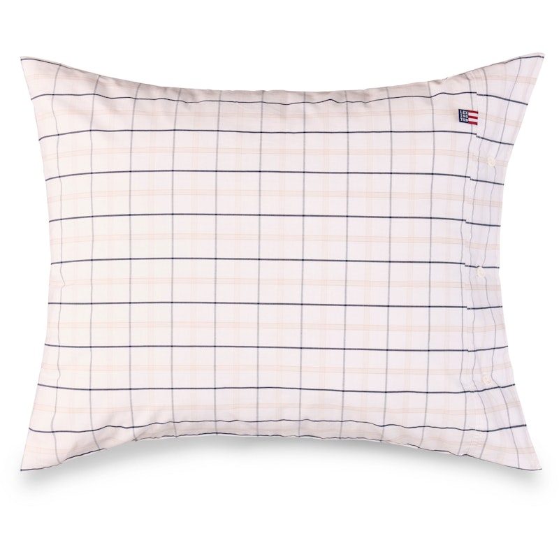Checked Cotton Poplin Pudebetræk Hvidt / Beige / Marineblåt, 50x90 cm