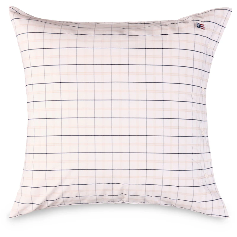 Checked Cotton Poplin Pudebetræk Hvidt / Beige / Marineblåt, 65x65 cm