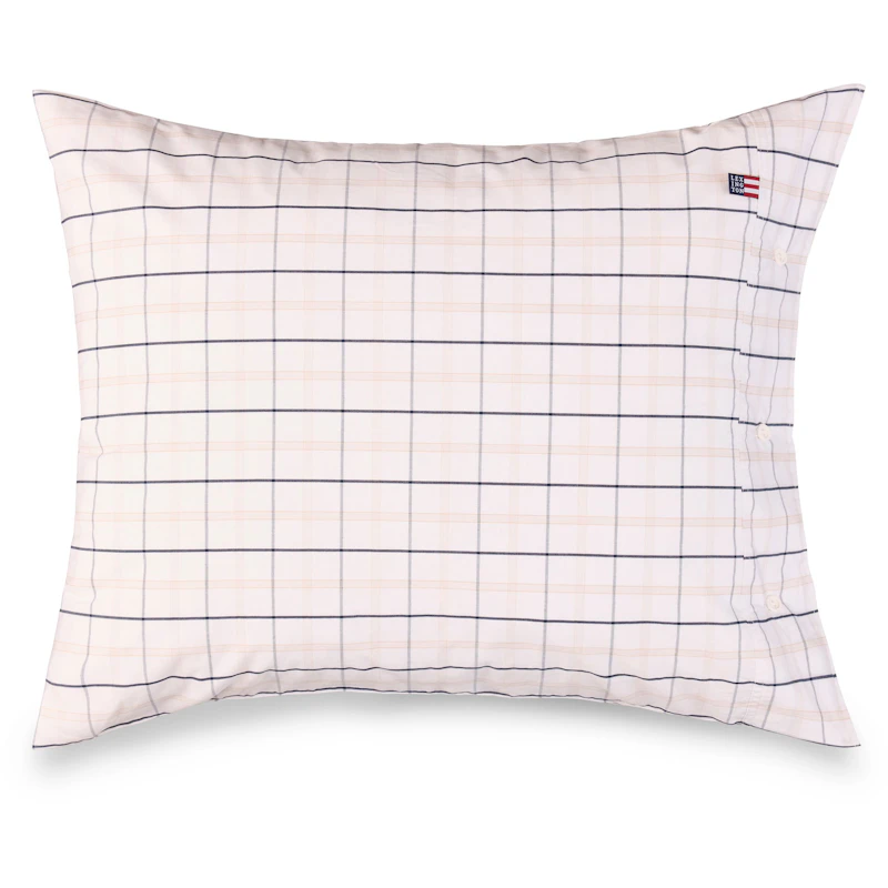 Checked Cotton Poplin Pudebetræk Hvidt / Beige / Marineblåt, 50x90 cm
