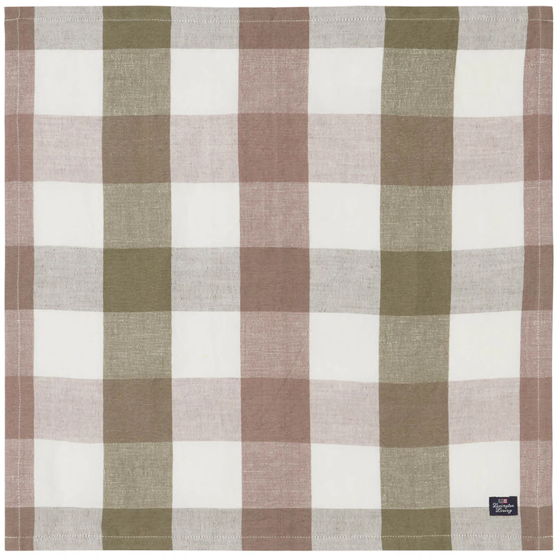 Checked Linen/Cotton Serviet 50x50 cm, Brun/Olivengrøn