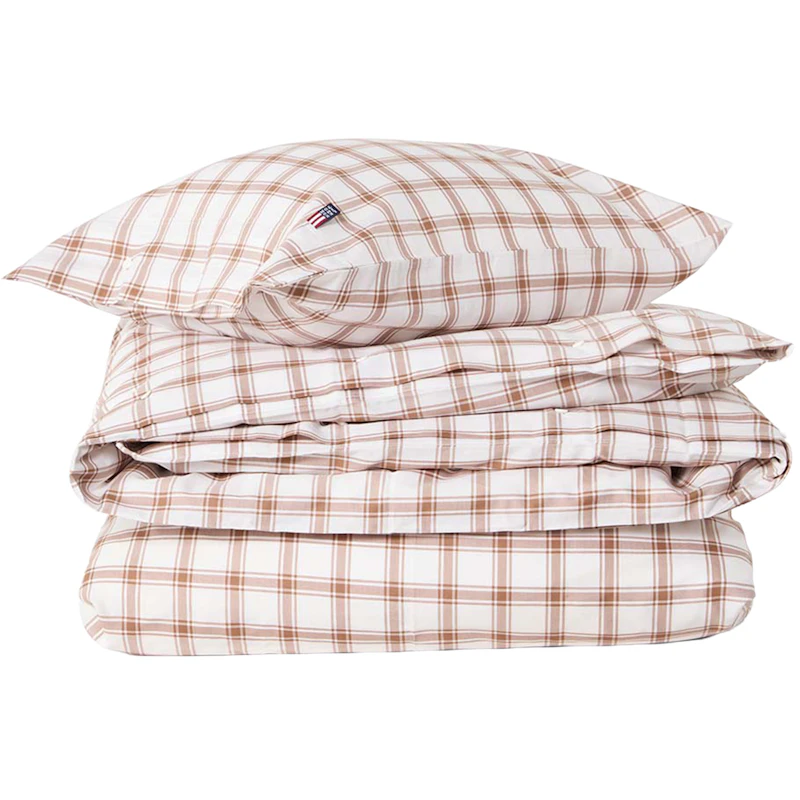 Checked Sengesæt 150x210 + 50x60 cm, Hvidt / Fudge