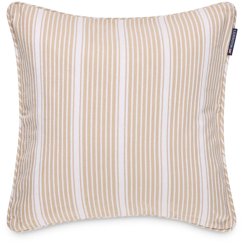 Classic Striped Organic Cotton Twill Pudebetræk 50x50 cm, Hvidt / Beige