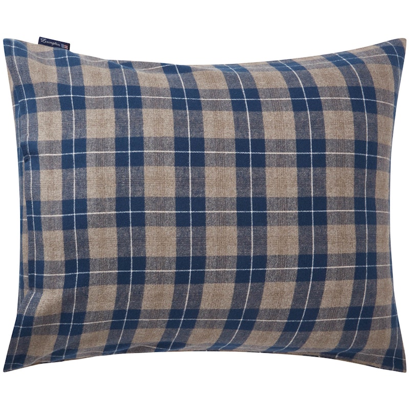 Checked Cotton Flannel Pudebetræk 50x60 cm, Denim Blue/Beige