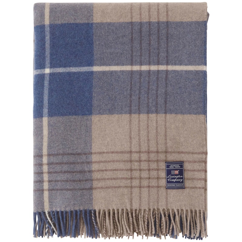 Checked Recycled Wool Plaid, 130x170 cm Denim Blue/Beige