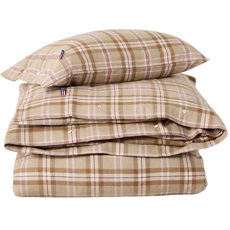 Checked Sengesæt 210x150 + 50x60 cm, Fudge / Beige / Figen