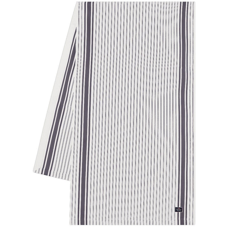 Icons Striped Organic Cotton Oxford Bordløber 50x250 cm, Hvid / Dress Blue