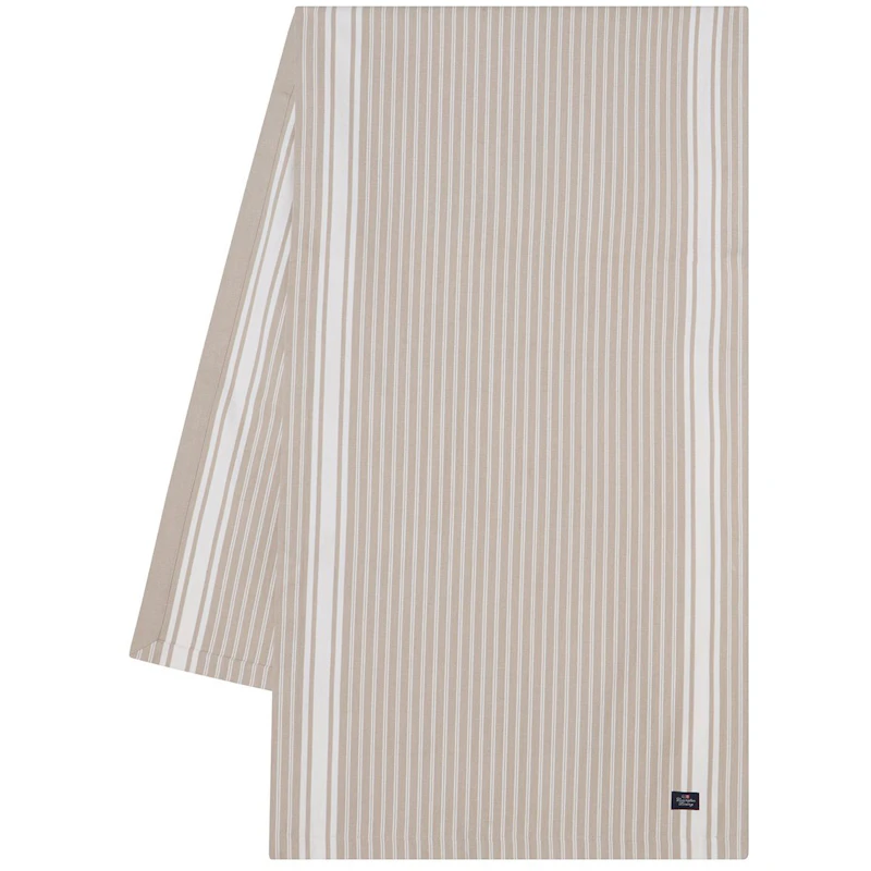 Icons Striped Organic Cotton Oxford Bordløber 50x250 cm, Hvid / Beige
