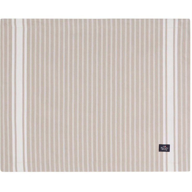 Icons Striped Organic Cotton Oxford Dækkeserviet, Beige / Hvid