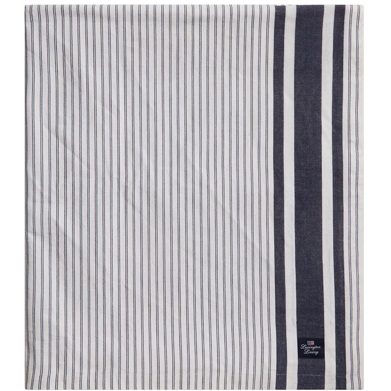Icons Striped Organic Cotton Oxford Dug 150x350 cm, Hvid / Dress Blue