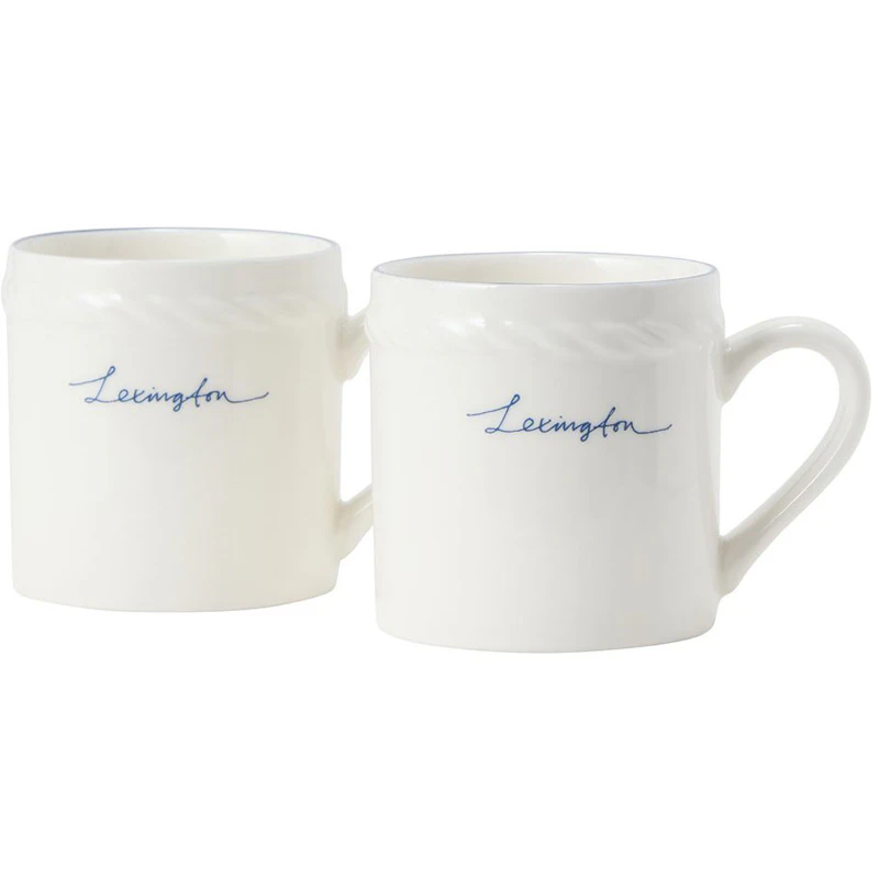 Lexington Porcelain Espressokop 5 cm 2-pak, Hvid / Mørkeblå