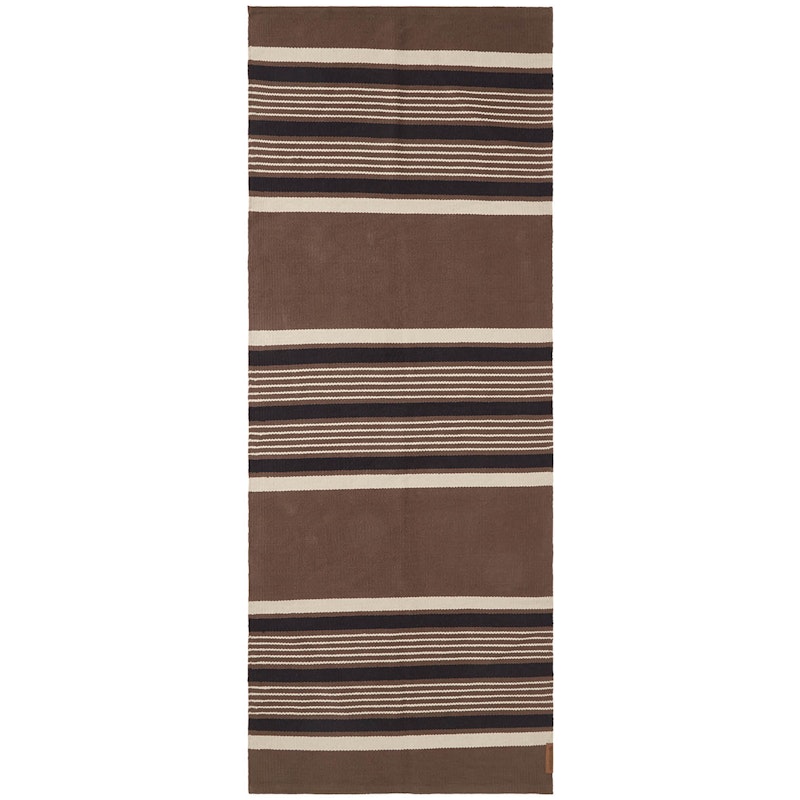 Striped Organic Cotton Tæppe 80x220 cm, Beige/Mørkegråt