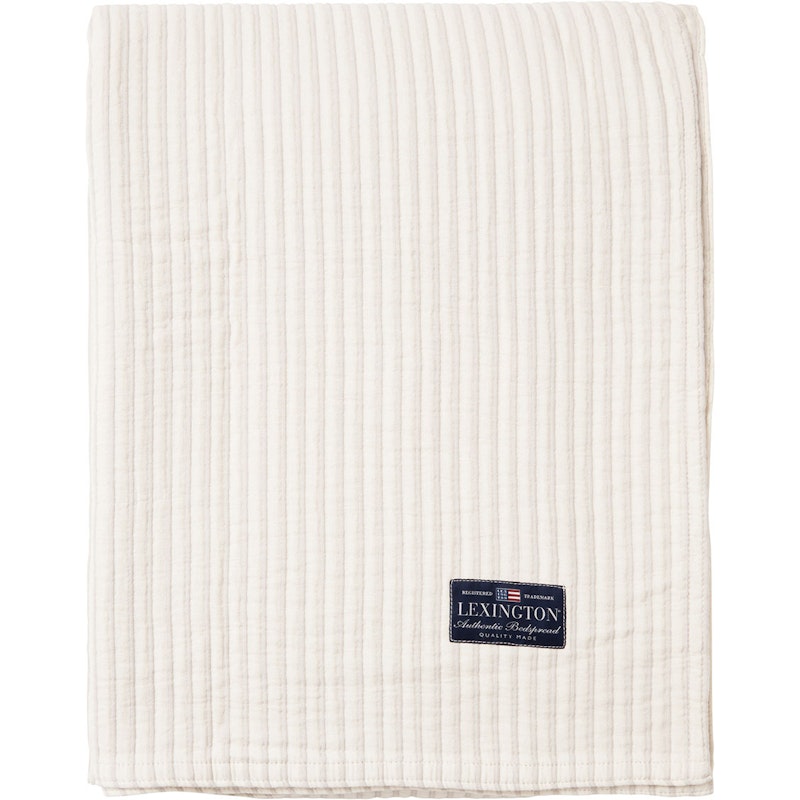 Striped Reversible Organic Cotton Sengetæppe 260x240 cm, Offwhite/Gråt