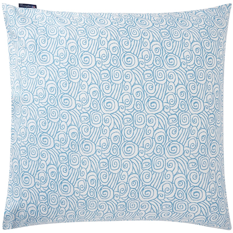 Wave Printed Cotton Sateen Pudebetræk 65x65 cm, Blåt
