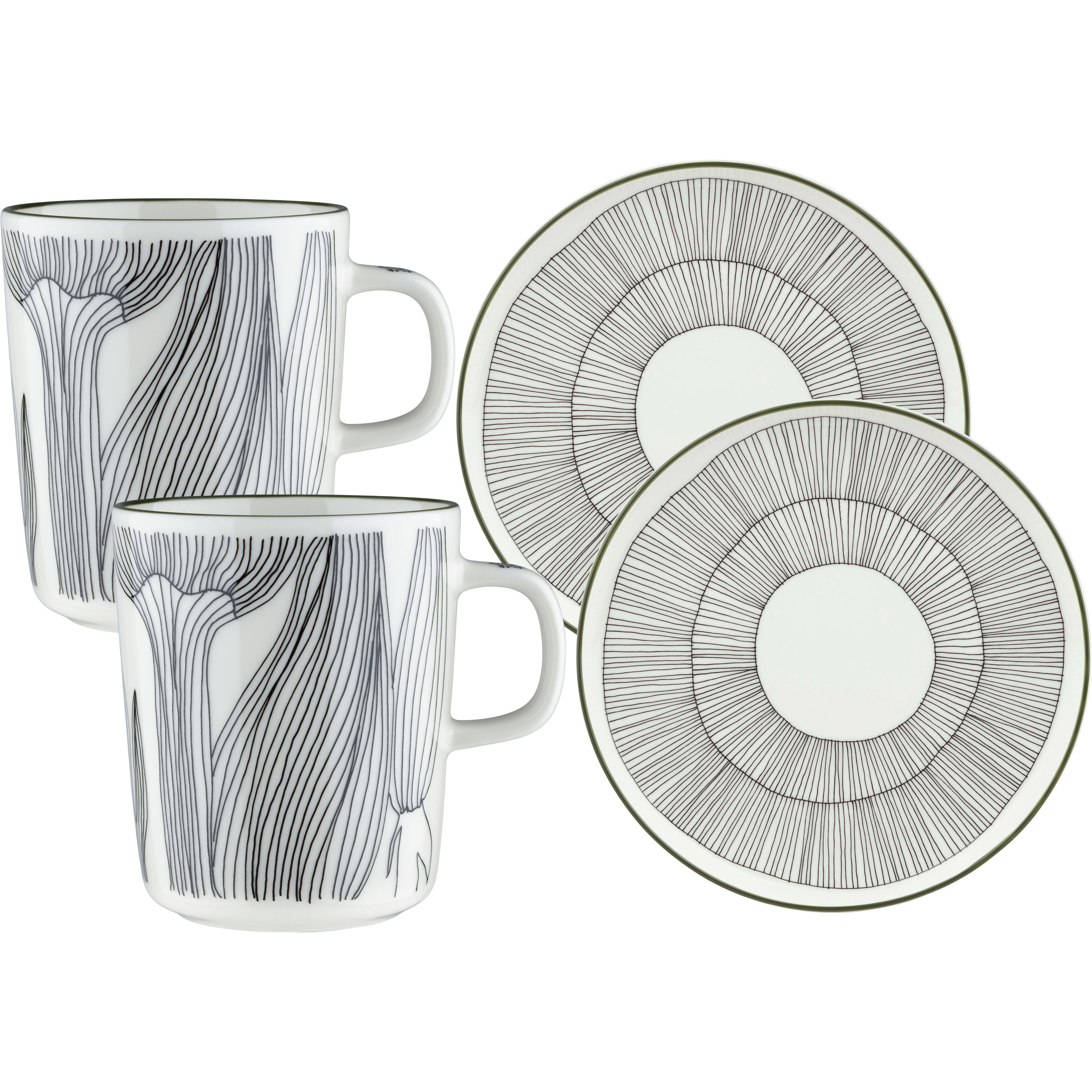 Marimekko Kukat Puhkeavat Morgenmadss&aelig;t / Hvidt / Skovgr&oslash;nt - Service & Starts&aelig;t Stent&oslash;j Sort - 074677-196