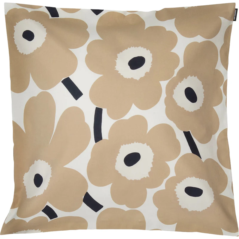 Pieni Unikko Pudebetræk 50x50 cm, Beige / Offwhite / Mørkeblåt