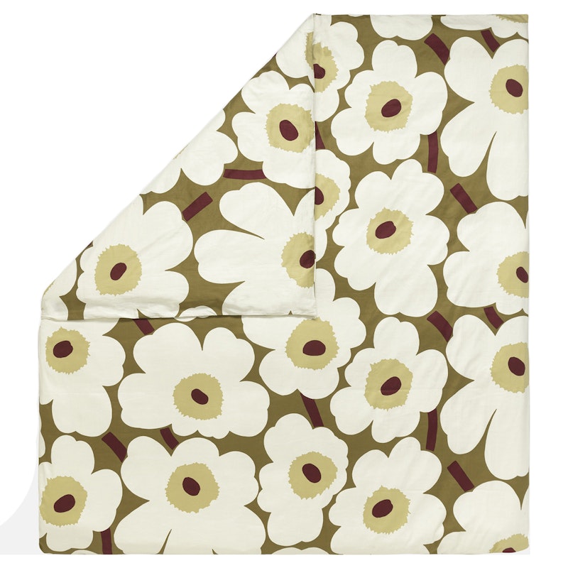 Unikko Sateen Duvet Cover 220x240 cm, Green Amber/Cream
