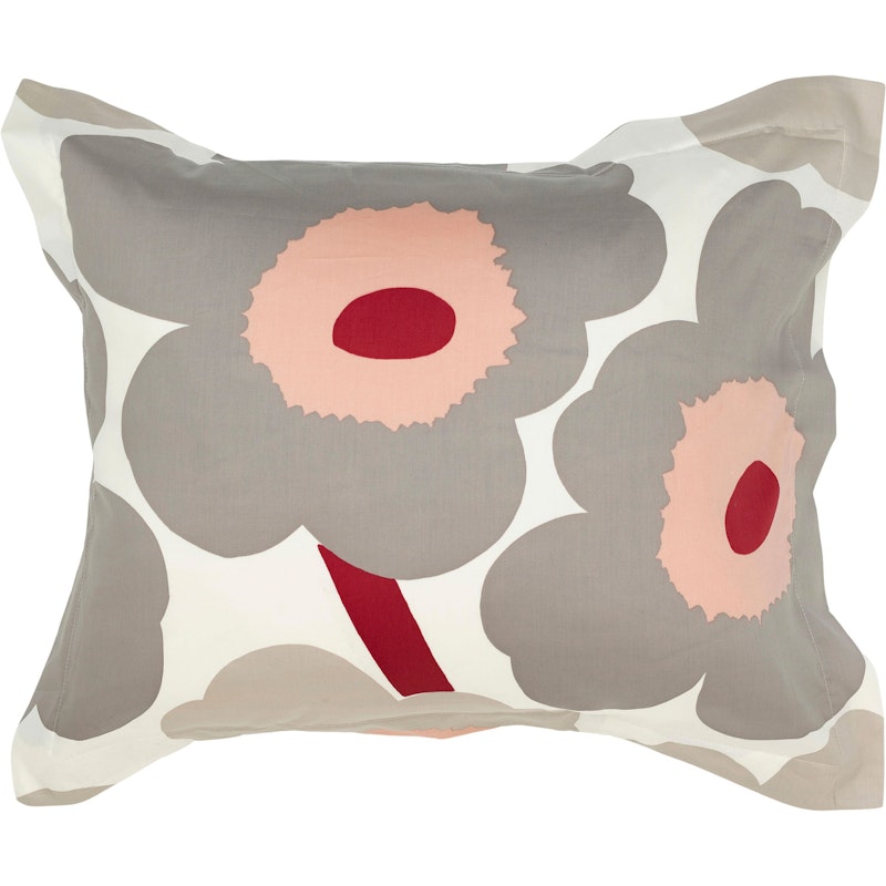 Unikko Satin Pudebetræk 50x60 cm, Offwhite / Varm Gråt / Rosa