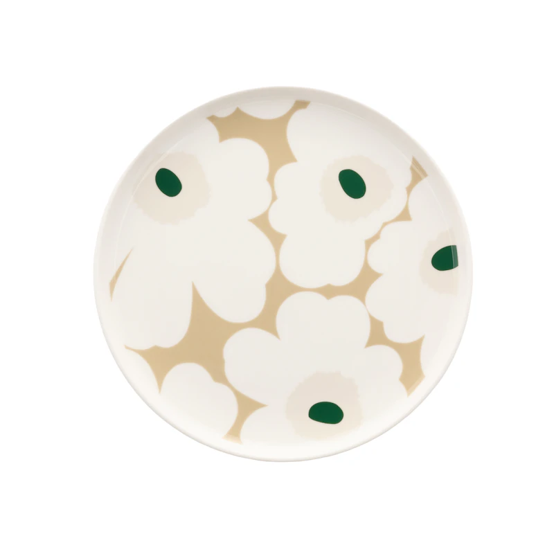 Oiva/Unikko Tallerken Ø20 cm, Mørkegrøn / Light Sand