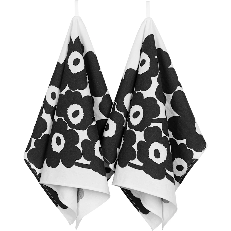 Unikko Viskestykke 47x70 cm 2-pak, Sort / Hvidt