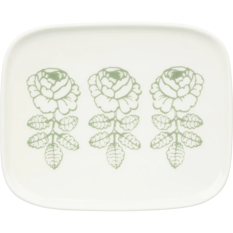 Wedding Rose Tallerken 12x15 cm, Hvid / Sage