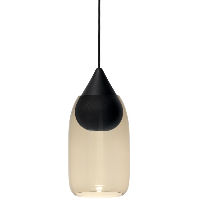 Liuku Drop Pendel, Sortbejdset Lindetræ / Røget Glas
