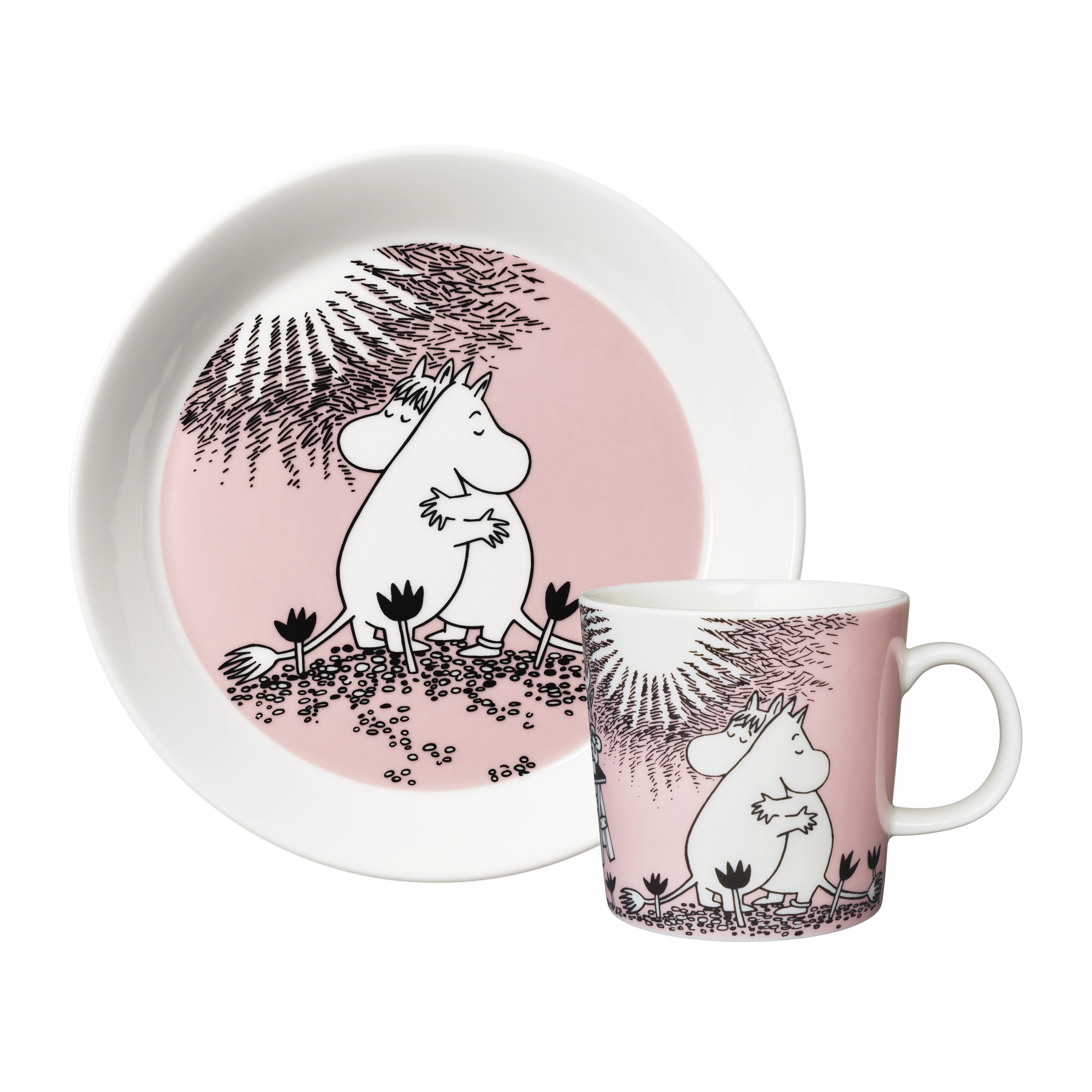 Moomin Arabia Moomin S&aelig;t Tallerken / Krus Love 30 - Kaffekopper Vitroporcelain Rosa - 1082627