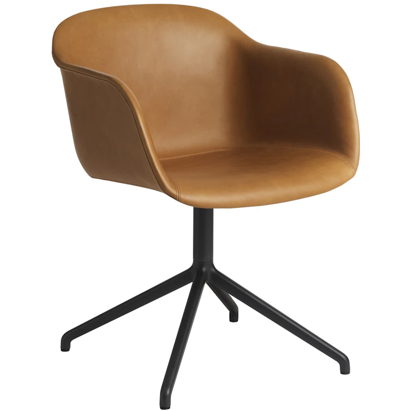 Fiber Armstol Med Drejefod Refine Læder, Sort / Cognac