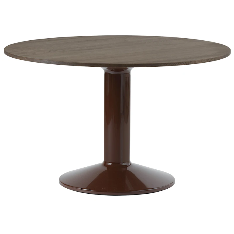 Midst Spisebord Ø120 cm, Mørkolieret Eg / Mørkerødt