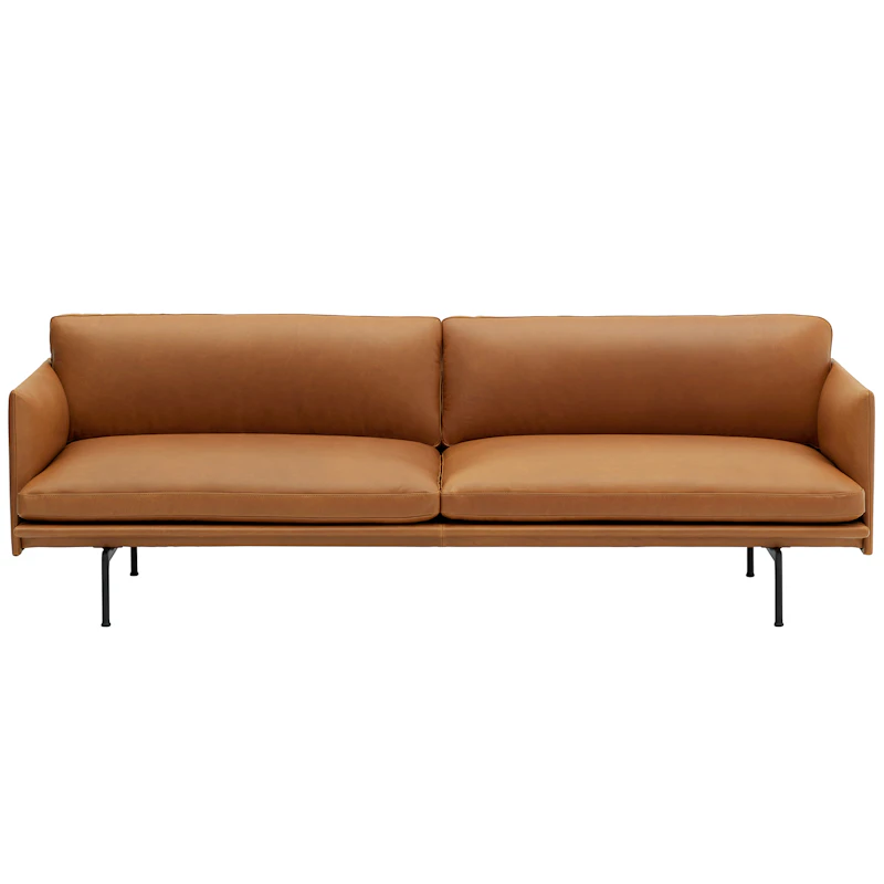 Outline Sofa 3-Pers, Sort Aluminium / Refine Leather Cognac