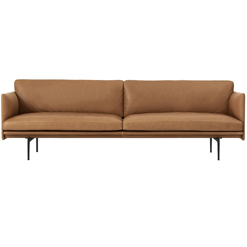 Outline Sofa 3-Pers, Sort Aluminium / Refine Leather Cognac