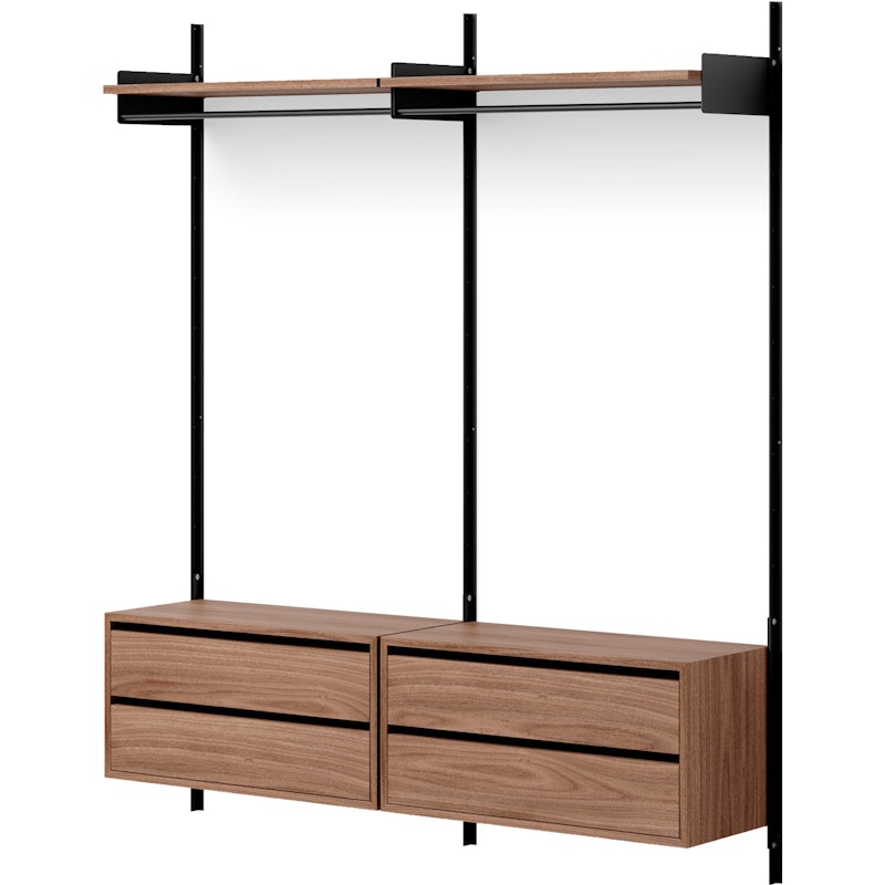 Wardrobe Væghylde 2 Skabe Med Skuffer, Valnød
