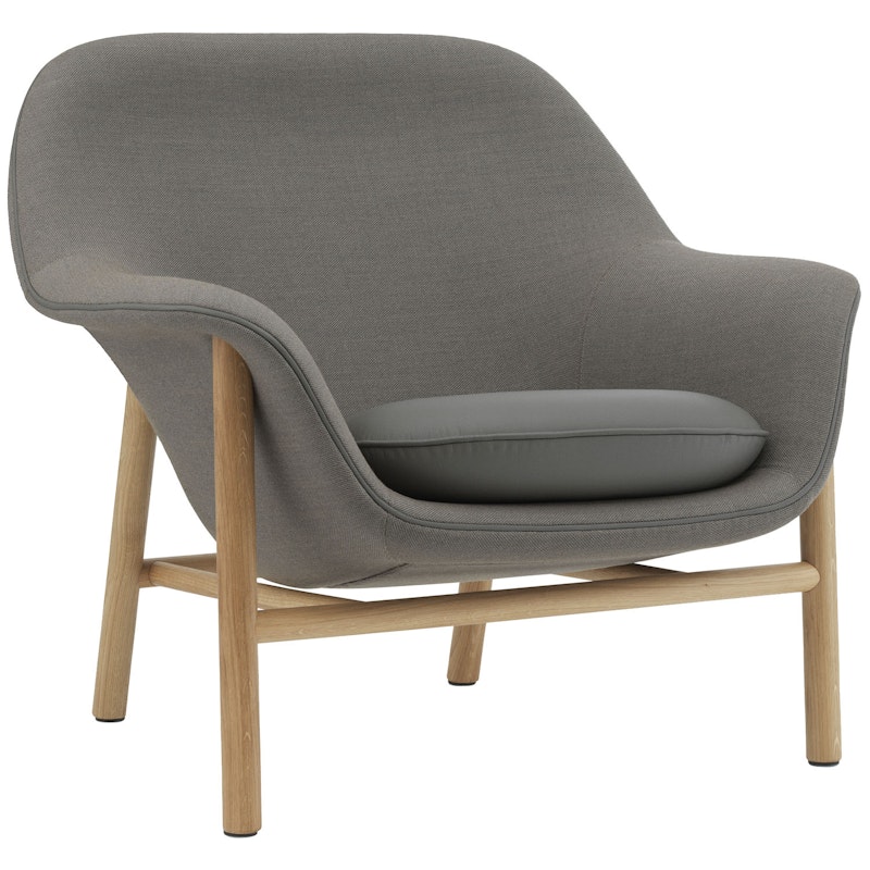 Drape Lounge Chair Low Grey Steel Lænestol Skum Fremstillet af tekstil Fremstillet af læder, Ramme i egetræ Grå