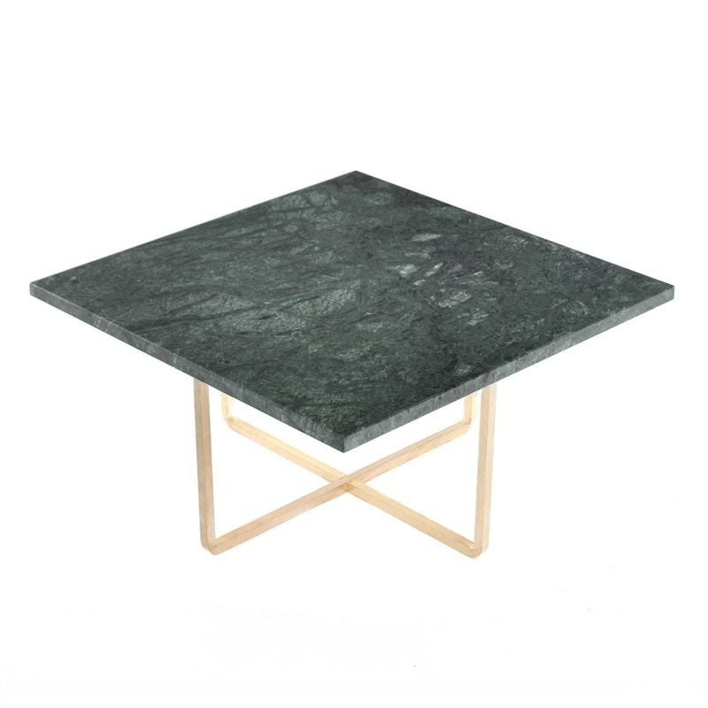 Ninety Sofabord 60x60x30cm, Grøn Marmor/Messing