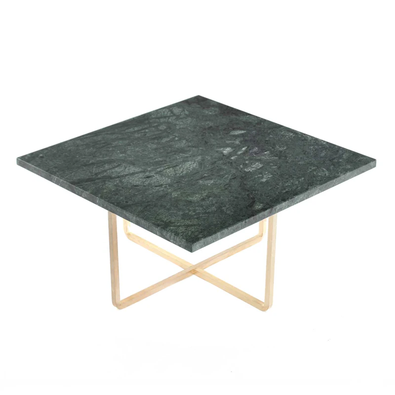 Ninety Sofabord 60x60x30cm, Grøn Marmor/Messing