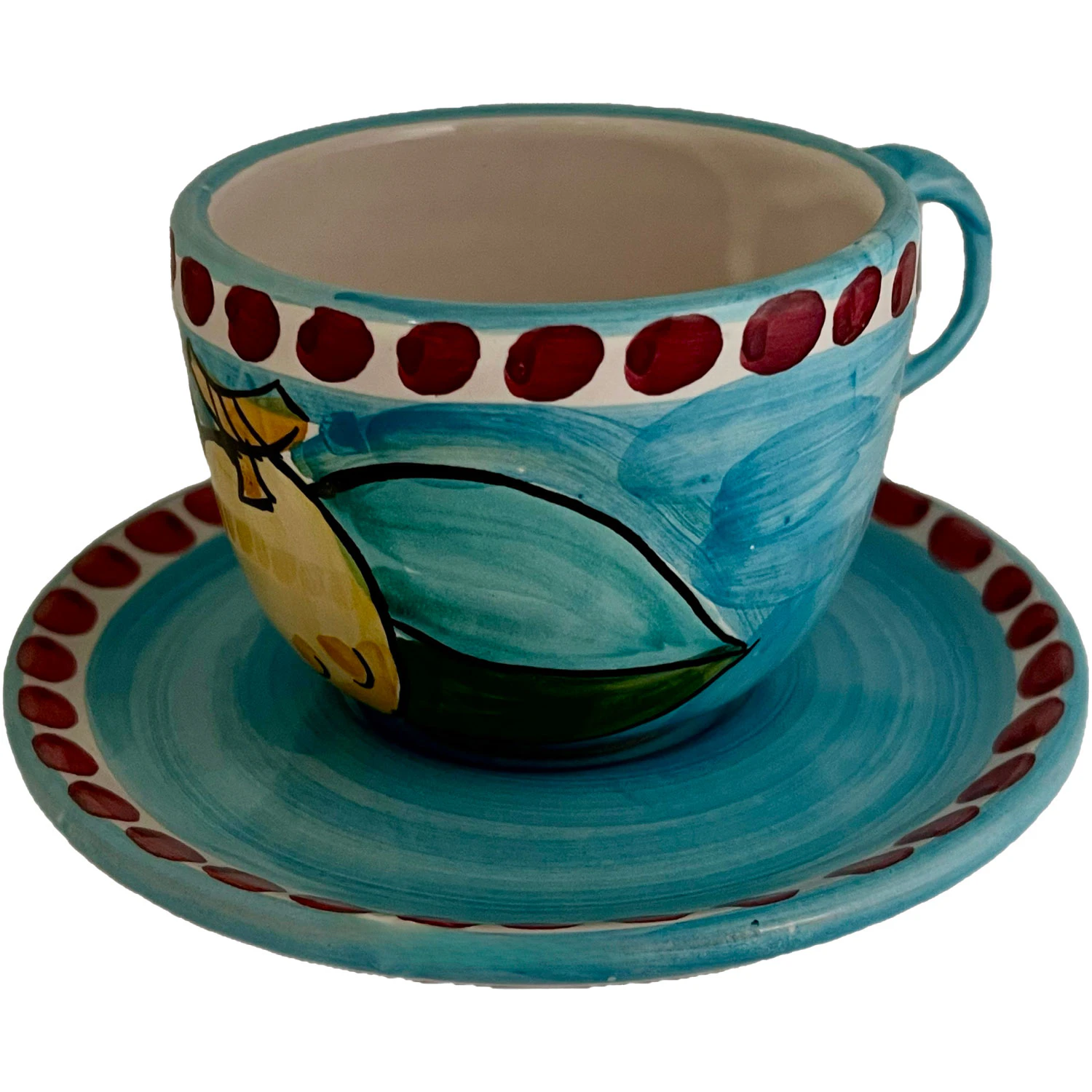 Piccola Home Sorrento Limone Cappuccinokop Med Underkop - Kaffekopper Keramik Turkis - TZTHAN-SL-CC