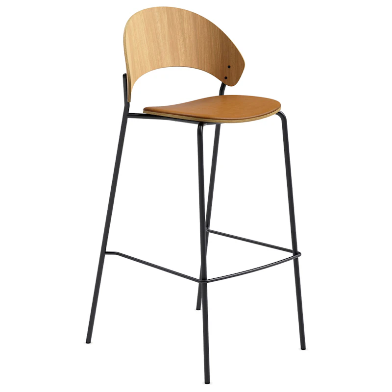 Dosina Barstol 75 cm, Eg / Cognacfarvet Læder