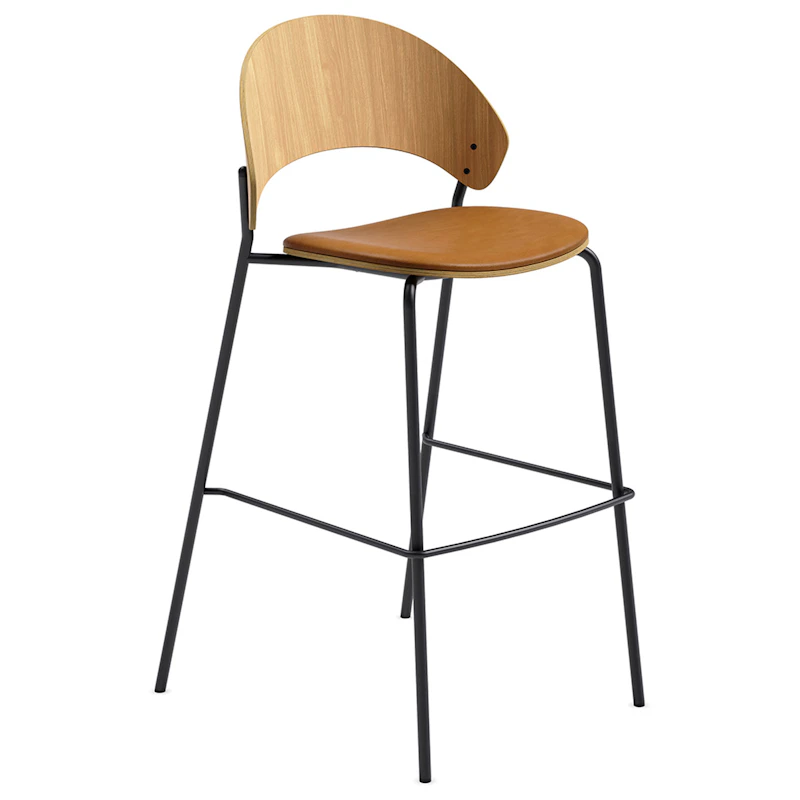 Dosina Barstol 65 cm, Eg / Cognacfarvet Læder