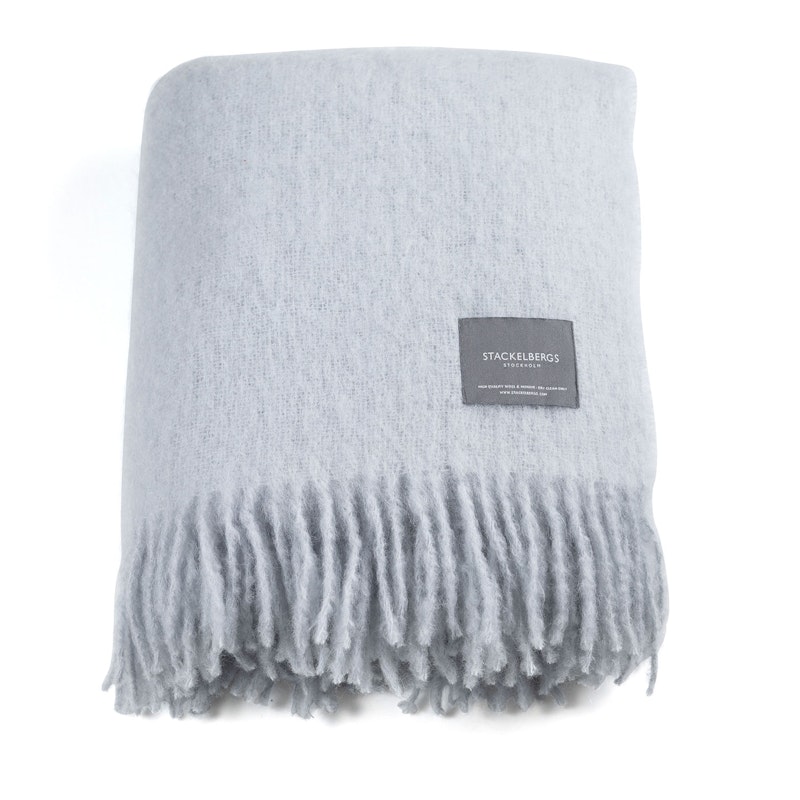 Mohair Tæppe Valset Frynse 130x170 cm, Himmelblåt