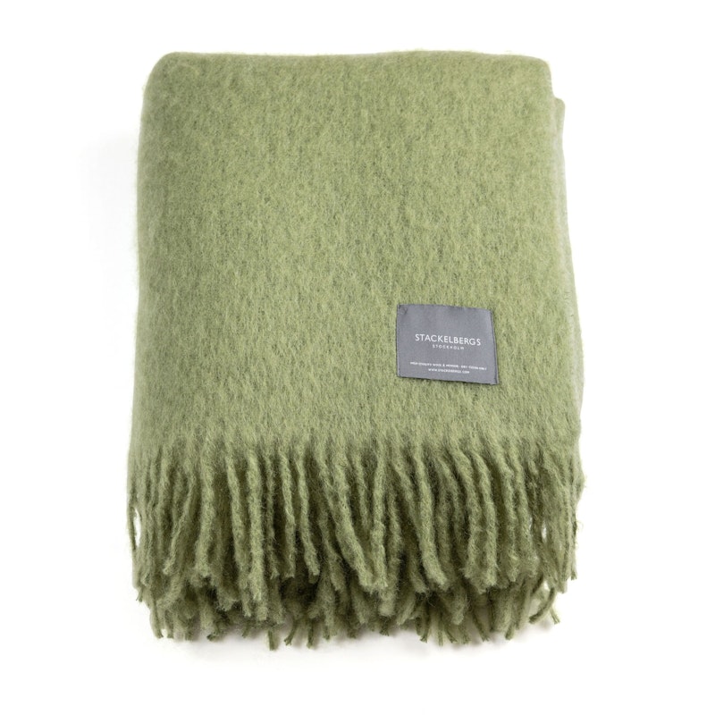 Mohair Tæppe Valset Frynse 130x170 cm, Olive Green