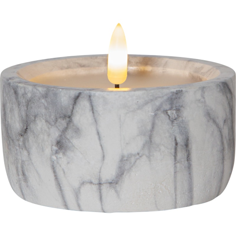 Flamme LED Bloklys Marmorfarvet, 7,5 cm