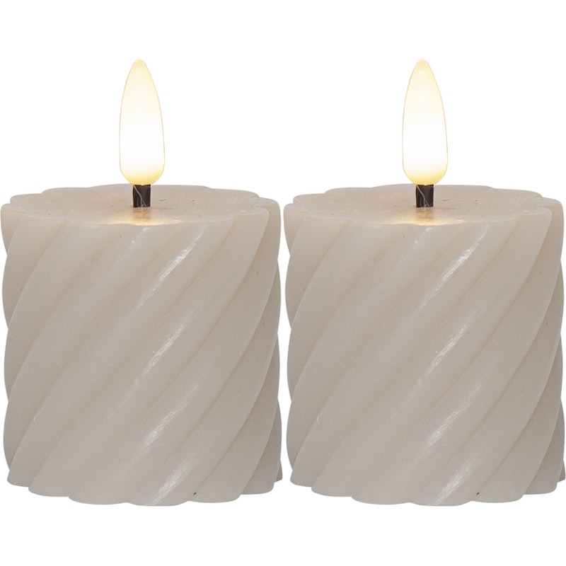 Flamme Swirl LED Bloklys 7,5 cm 2-pak, Beige