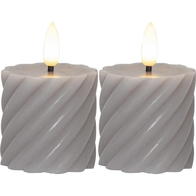 Flamme Swirl LED Bloklys 7,5 cm 2-pak, Gråt