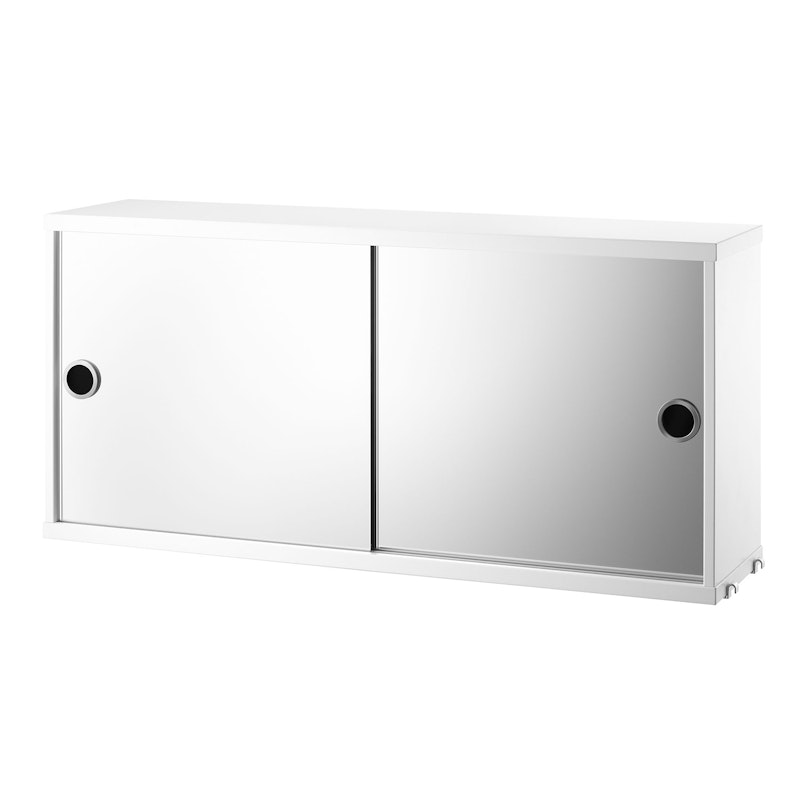 String Skab Med Skydedøre 20x37x78 cm, Hvidt / Spejlglas