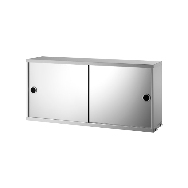 String Skab Med Skydedøre 20x37x78 cm, Gråt / Spejlglas