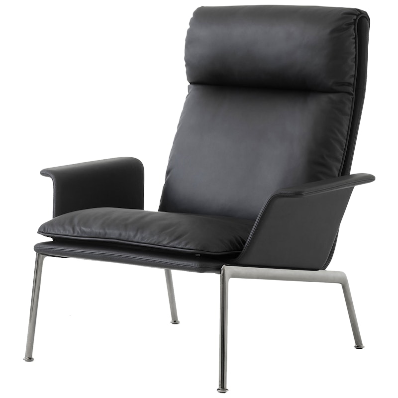 Muno LN17 Loungestol Høj Ryg Med Armlæn, Dark Chrome / Sort Læder