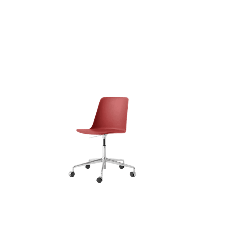 Rely HW28 Spisebordsstol Uden Armlæn Swivel Med Hjul Vermilion Red/Aluminium
