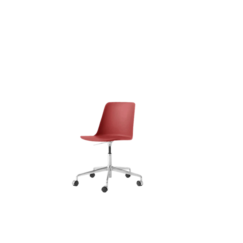 Rely HW28 Spisebordsstol Uden Armlæn Swivel Med Hjul Vermilion Red/Aluminium
