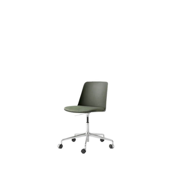 Rely HW29 Spisebordsstol Uden Armlæn Swivel Med Hjul Polstret Sæde Bronze Green/Aluminium/Canvas 0926